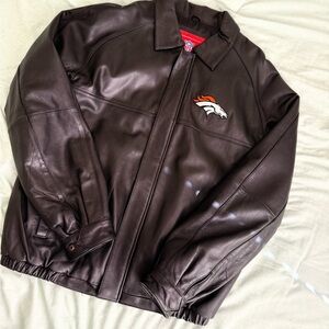 NFL Brown Leather Bomber Jacket with Logo